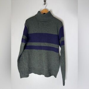 Wallace‎ & Barnes Sweater Mens L Gray Blue Striped Turtleneck Shetland Wool